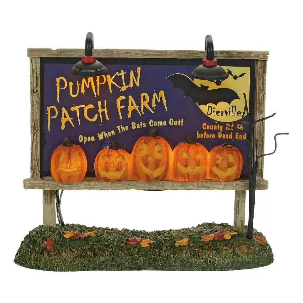 Department 56 Village Halloween Accessories-Lit Pumpkin Patch Billboard