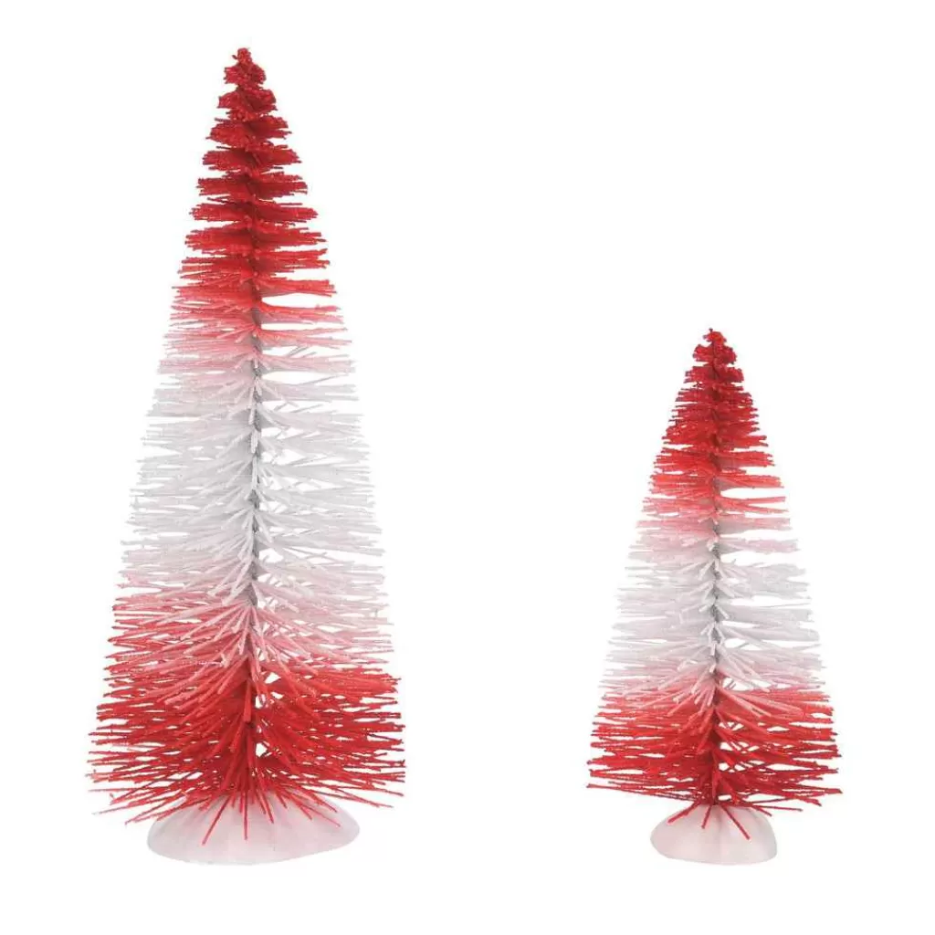 Department 56 Village Accessories-Peppermint Stripe Trees Set2