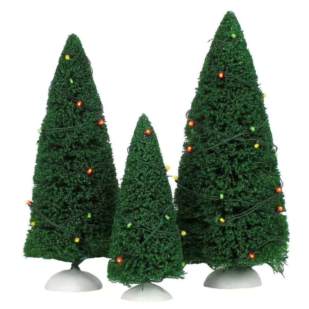 Department 56 Village Accessories-Twinkling Lit Trees Green