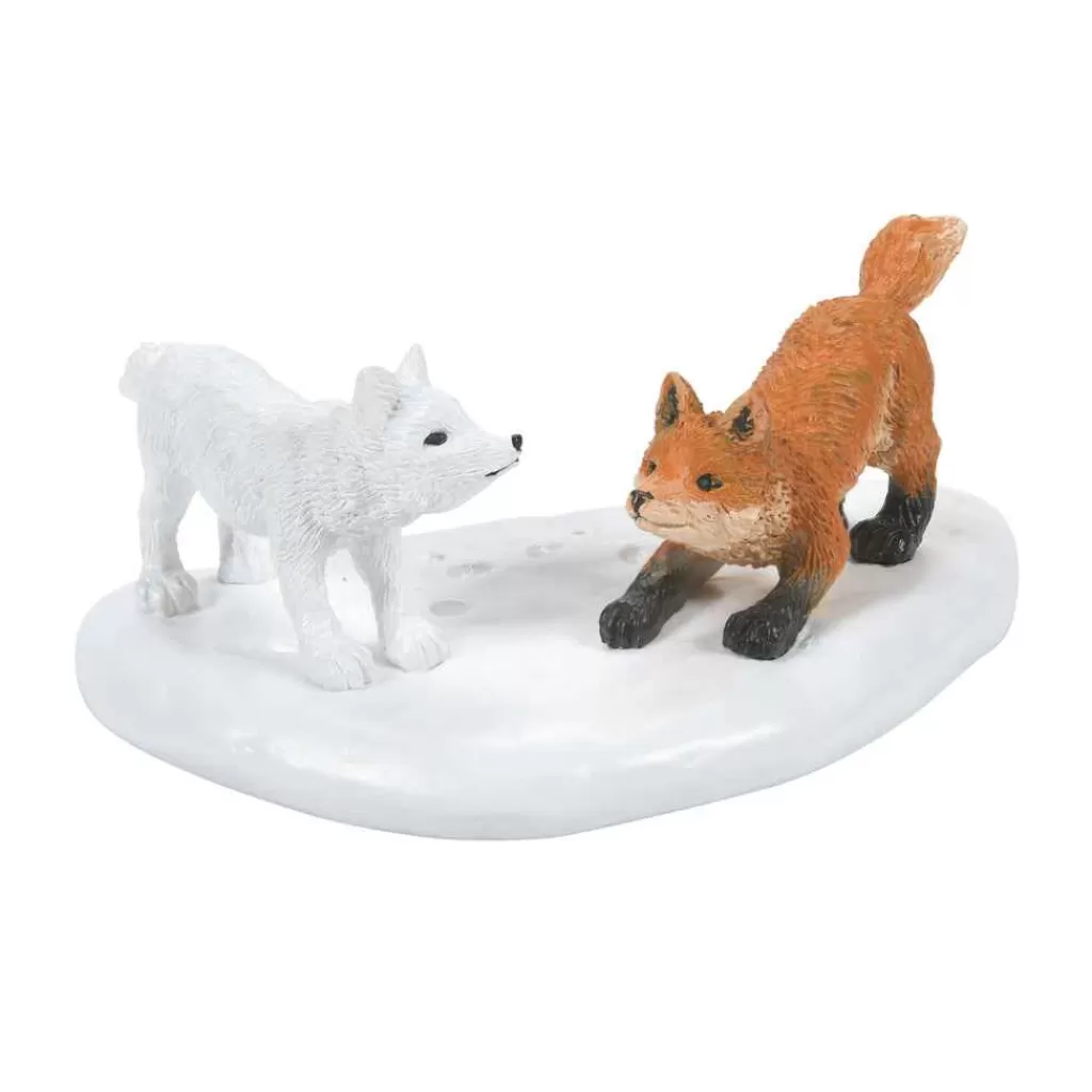 Department 56 Village Accessories-White Christmas Fox Face Off